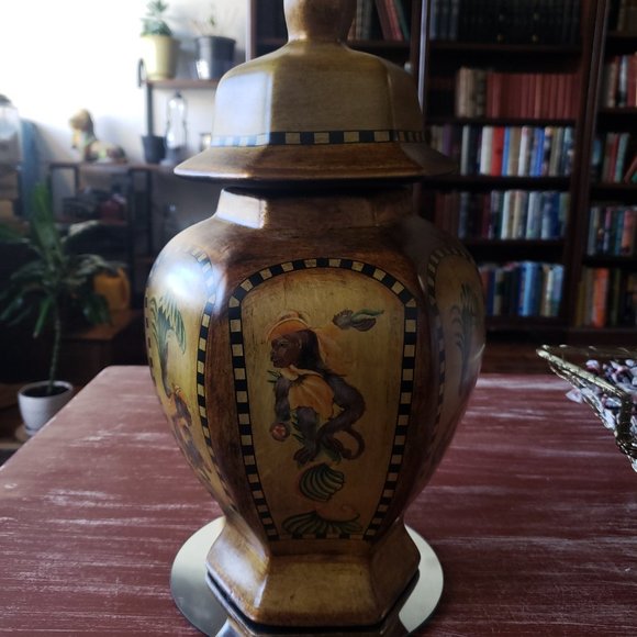 Aztek Monkey & Palm Tree Ginger Jar - Large Ceramic - Bronzed - Picture 9 of 10